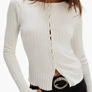 Free People Ivory Tilly Rib Long Sleeve Button-Up Top Size XS